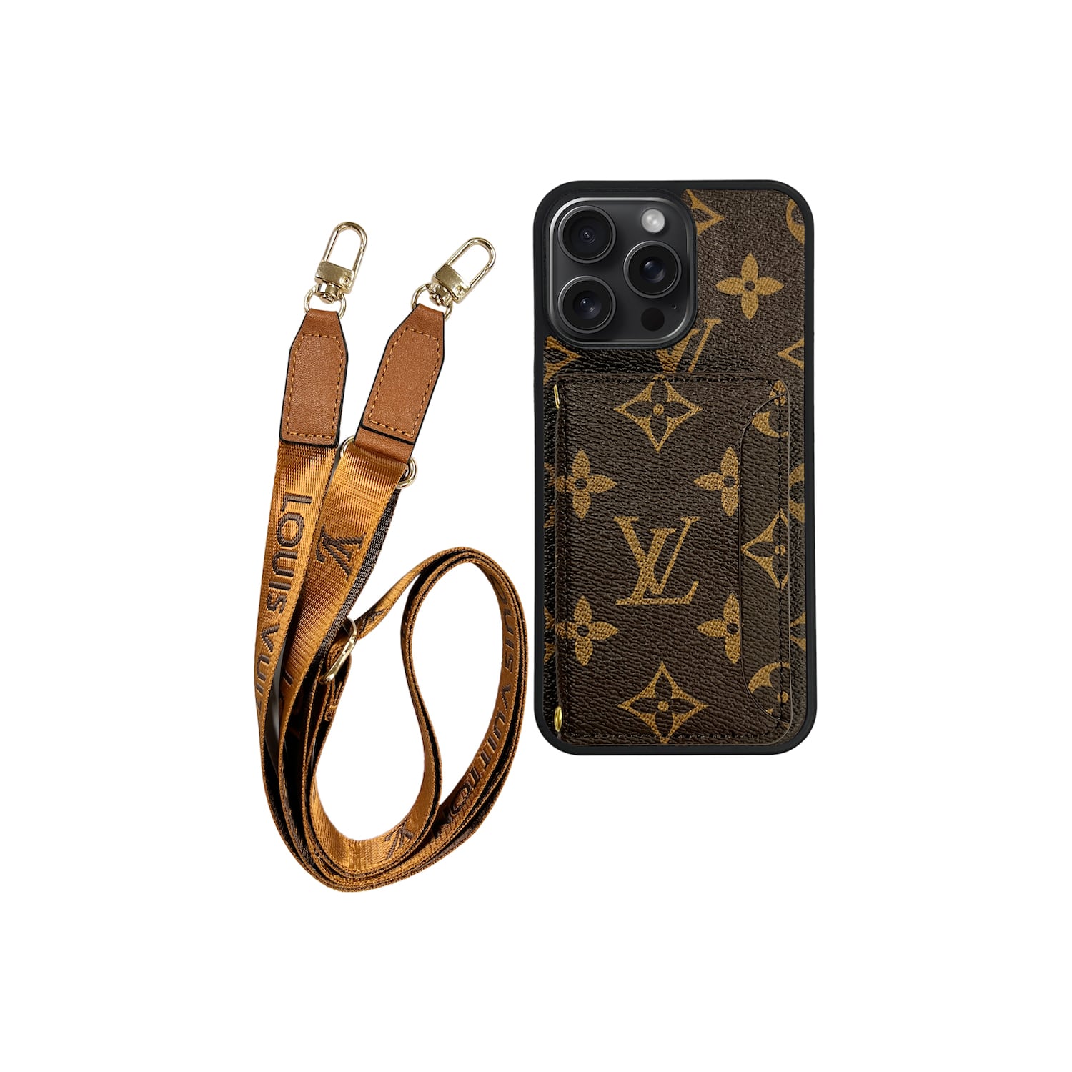 LV BROWN MONOGRAM CARDHOLDER FULLY COVERED LANYARD