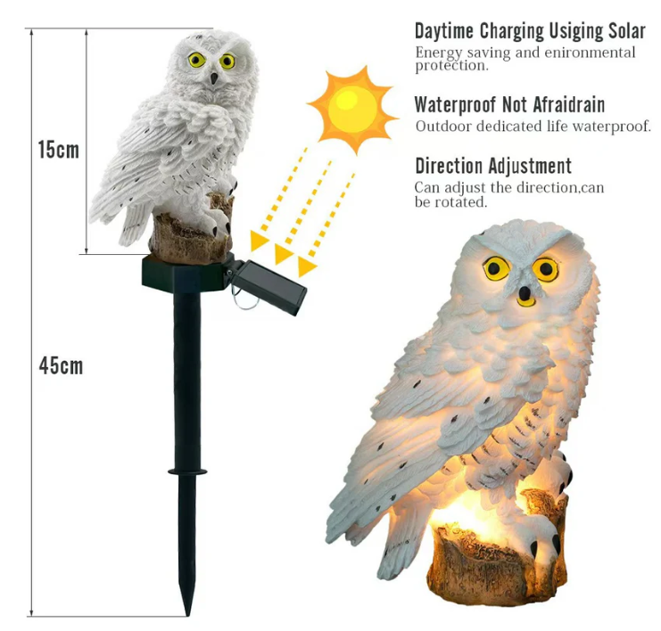 Waterproof solar-powered owl light